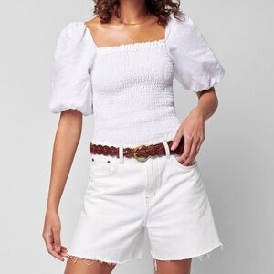 Faherty Frankie Linen Smocked Pullover Top